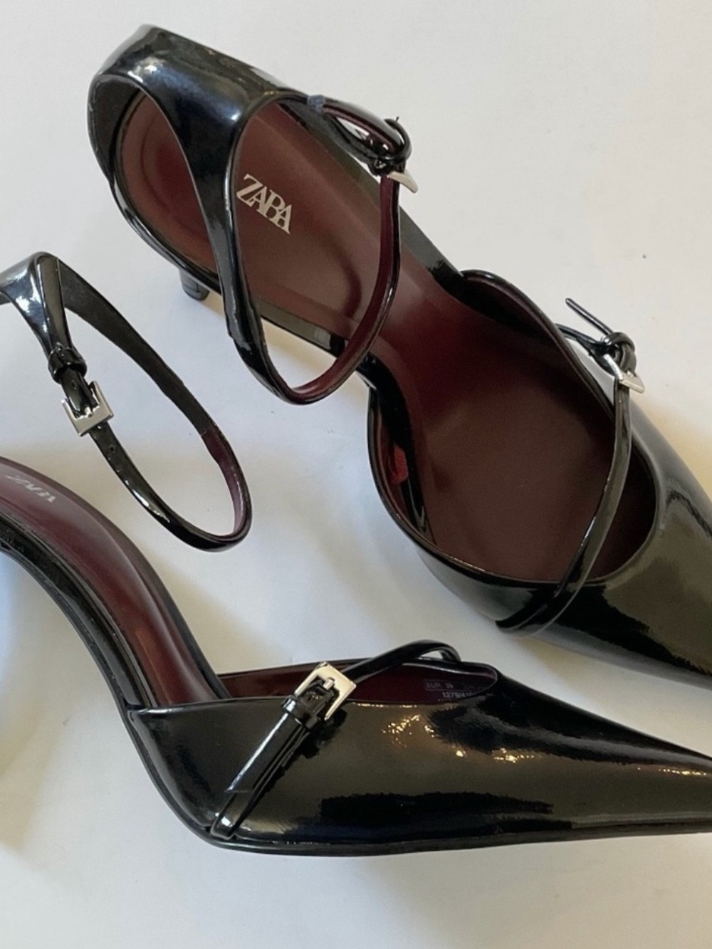 Zara Black Patent Pointed-Toe Ankle-Strap Stiletto - Picture 11 of 11